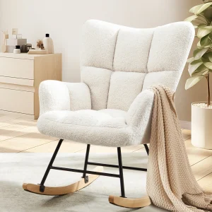 Teddy Fabric Glider Chair with High Backrest & Padded Seat